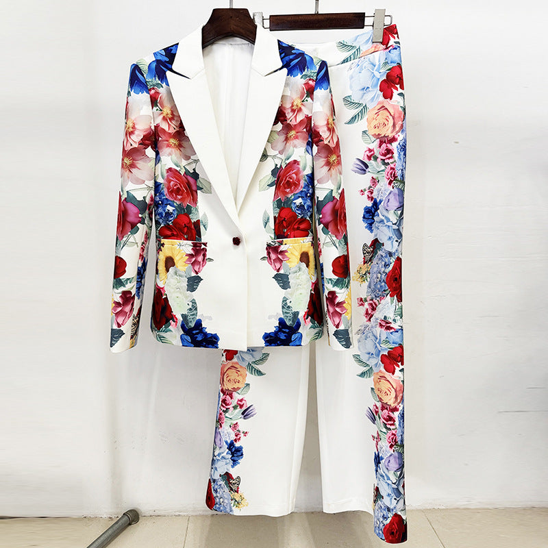 Floral Printed Blazer and Wide Leg Pants Blazer Set