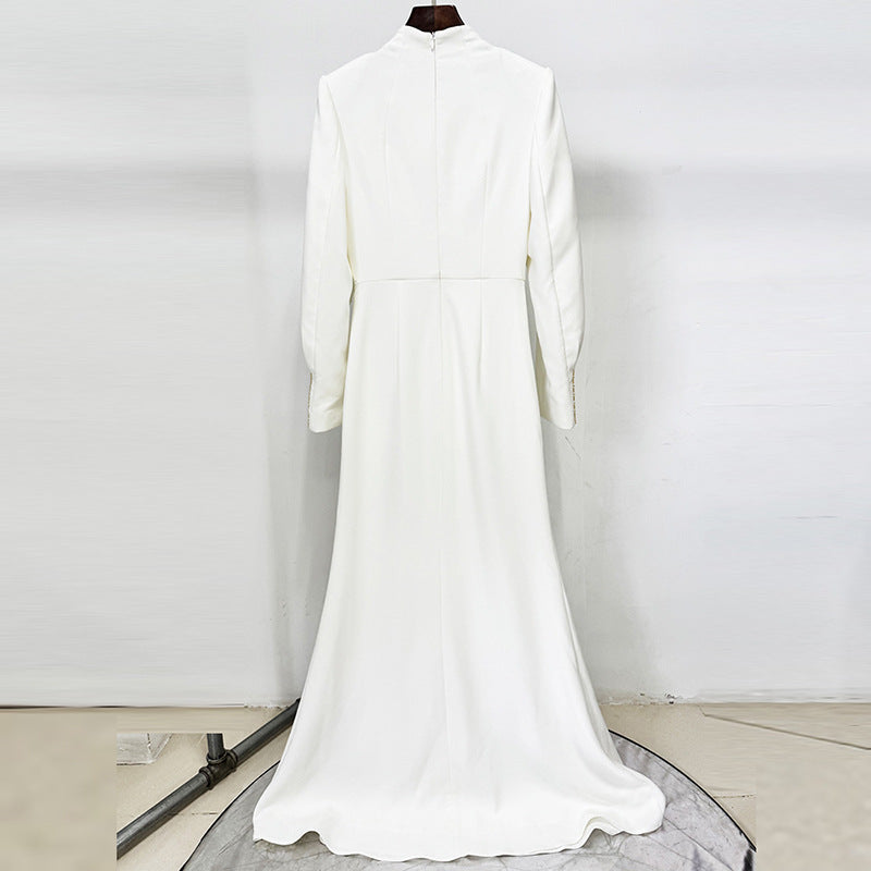 White Evening Gown With Beaded Rhinestone Capelet