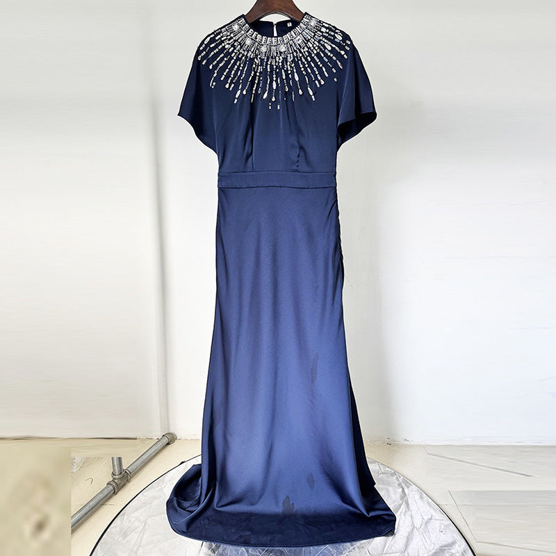 Luxury Womens Clothes Elegant Mint Green Cape Sleeve Maxi Gowns Beaded Sequin Neckline Formal Evening Outfit Party Dresses
