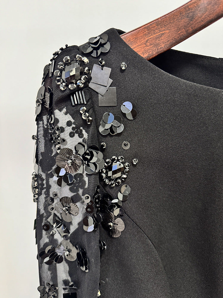 Beige Sequin Mesh Long Sleeve Mermaid Maxi Evening Dresses