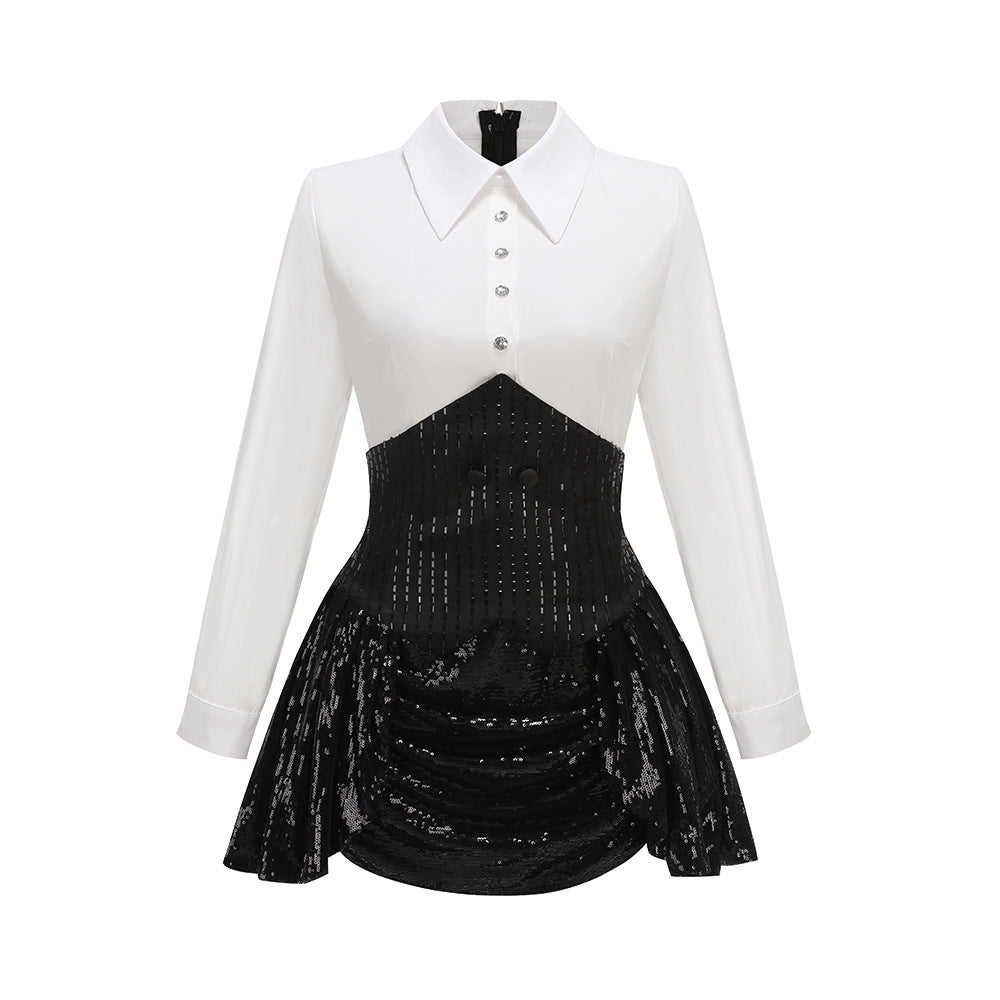 White Shirt Corset Top Ruffle Skirt 2 Piece Skirt Suit Set