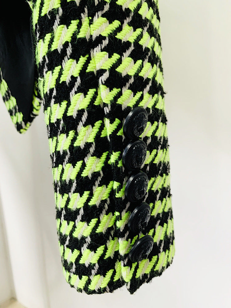 Green Houndstooth Tweed Skirt Suit Set