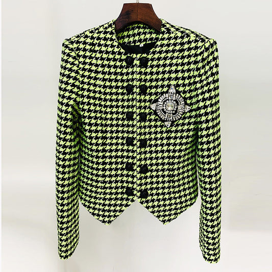 Green Houndstooth Tweed Skirt Suit Set