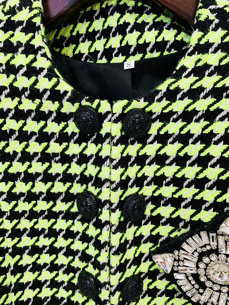 Green Houndstooth Tweed Skirt Suit Set
