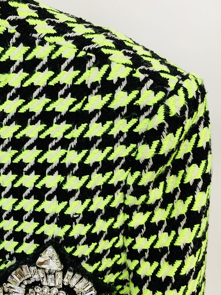 Green Houndstooth Tweed Skirt Suit Set