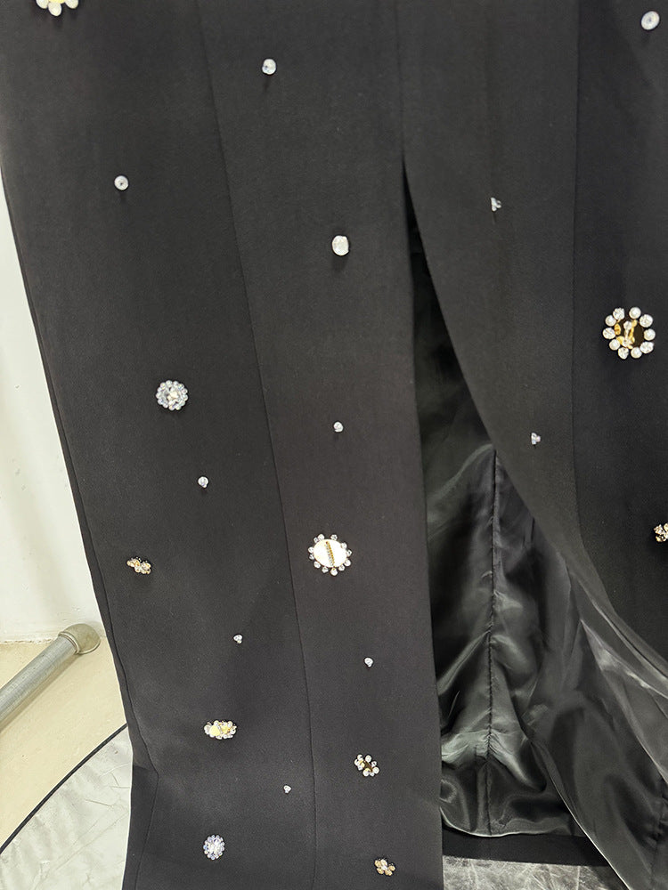 Womens Clothing Factory Luxury Women Stylish Black Party Dress Long Sleeve Gold Circular Sequin Beaded Evening Dresses Gown