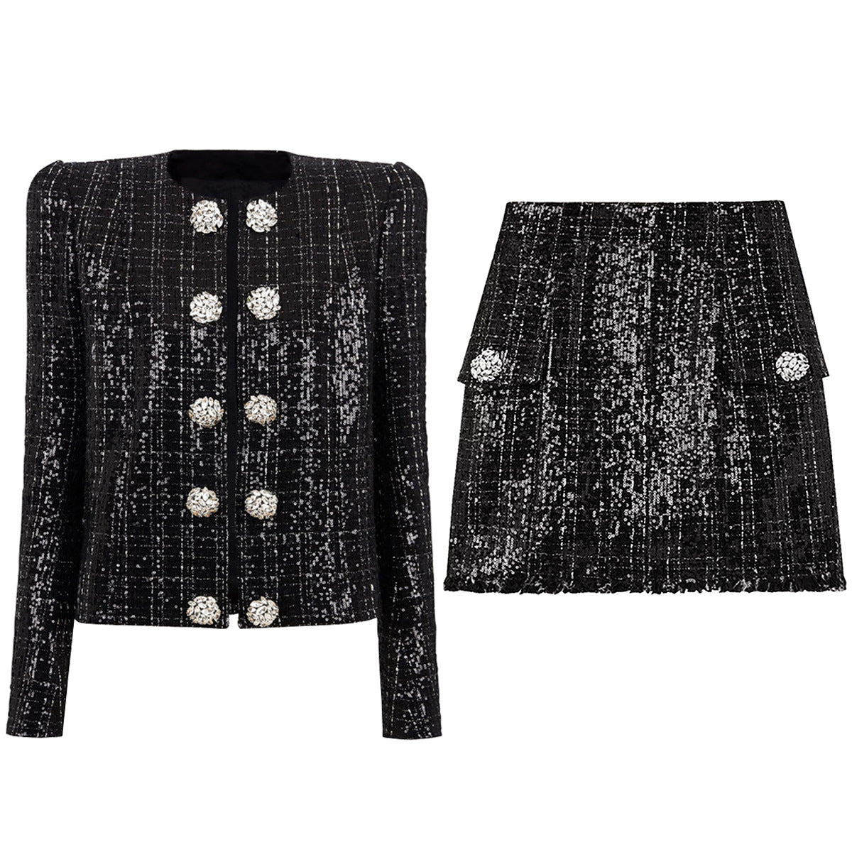 Long Sleeve Jacket and Mini Skirt Tweed Skirt Set