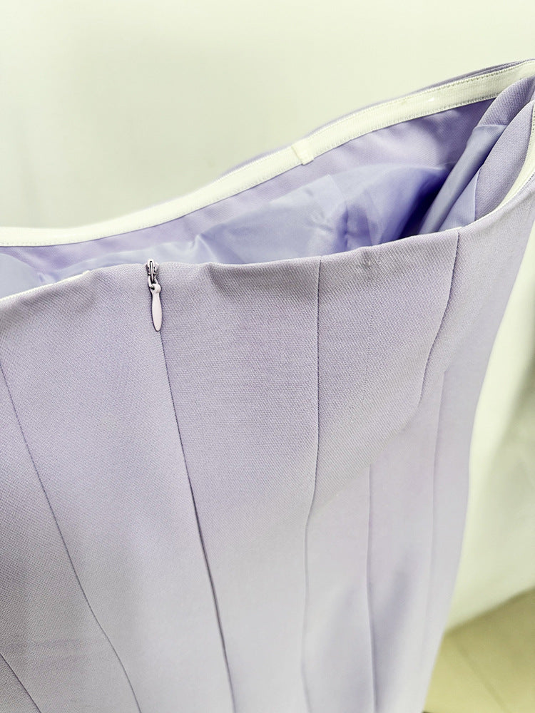 Lavender Strapless Purple Evening Gown With Beaded Fringe