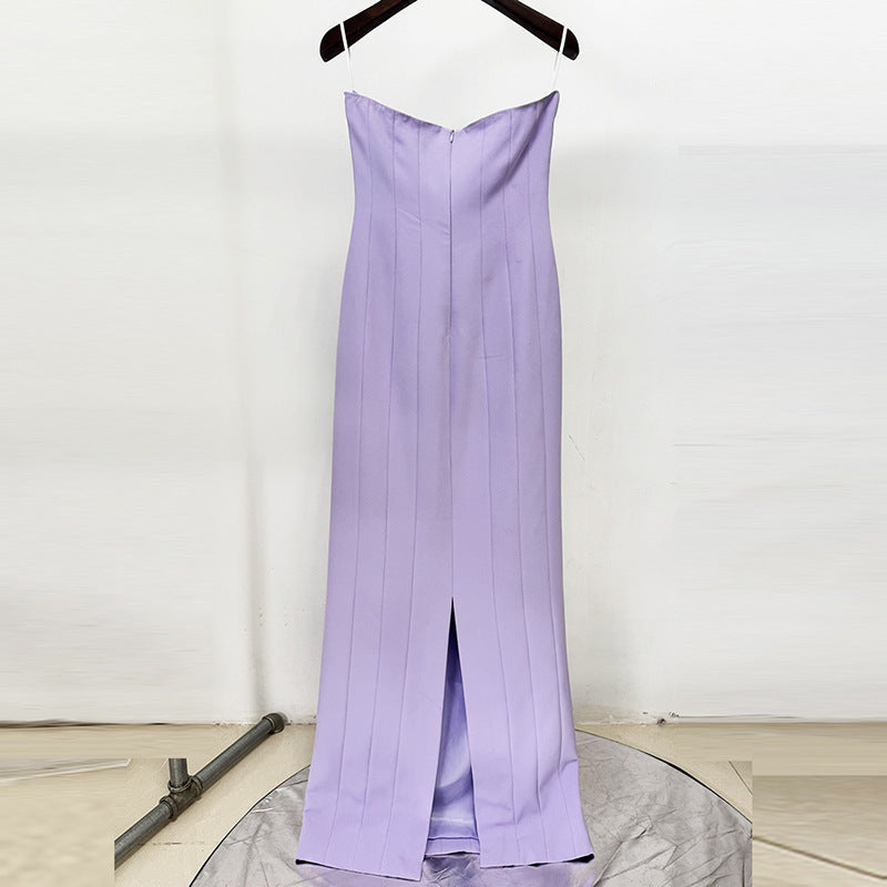 Lavender Strapless Purple Evening Gown With Beaded Fringe