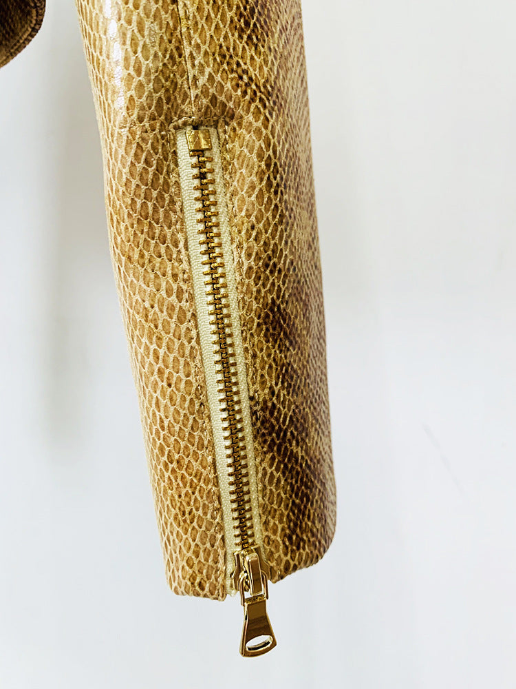 Gold Snake Print Long Sleeve Jacket Flared Pants Two Piece Set