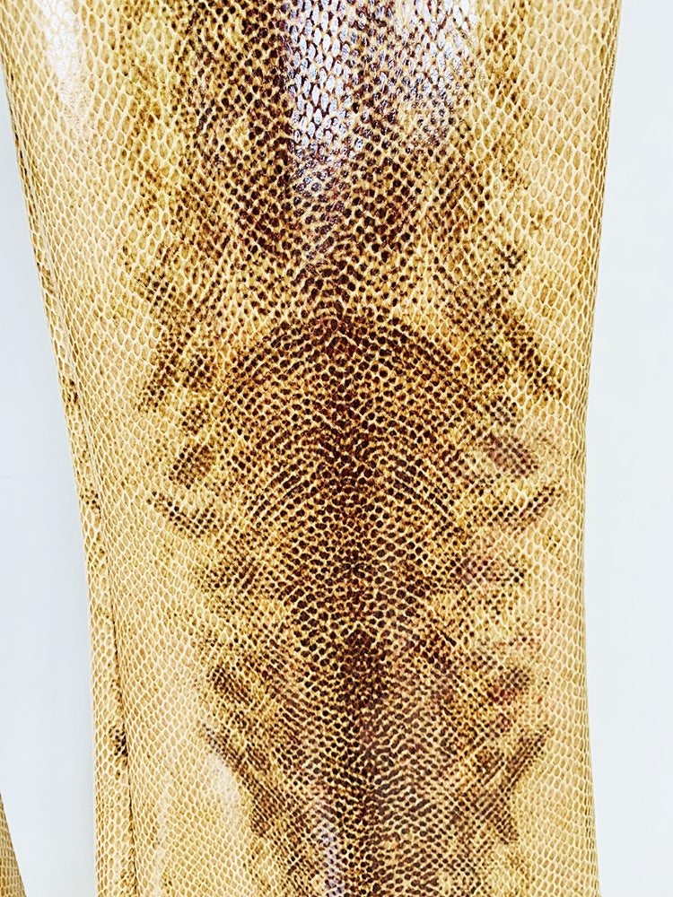 Gold Snake Print Long Sleeve Jacket Flared Pants Two Piece Set