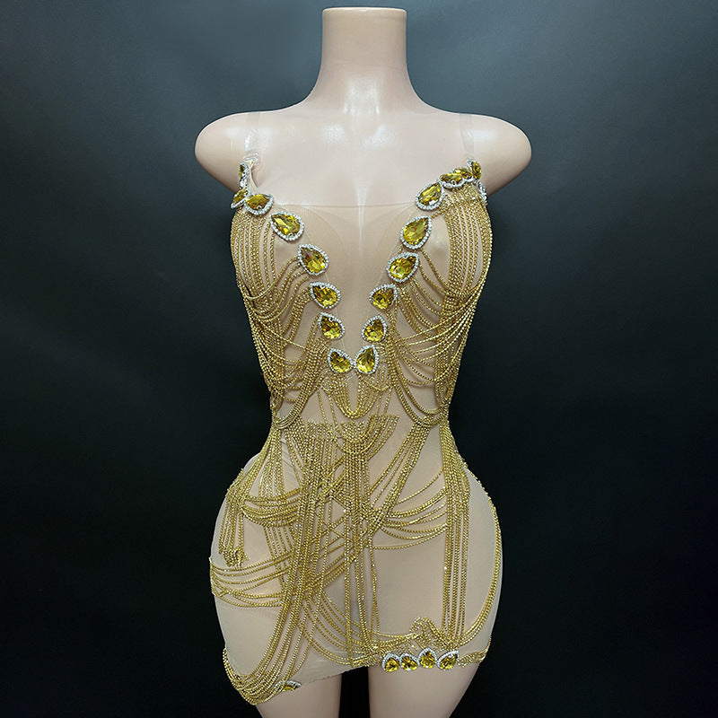 Sexy Red Crystal Rhinestone Fringe Mini Dress