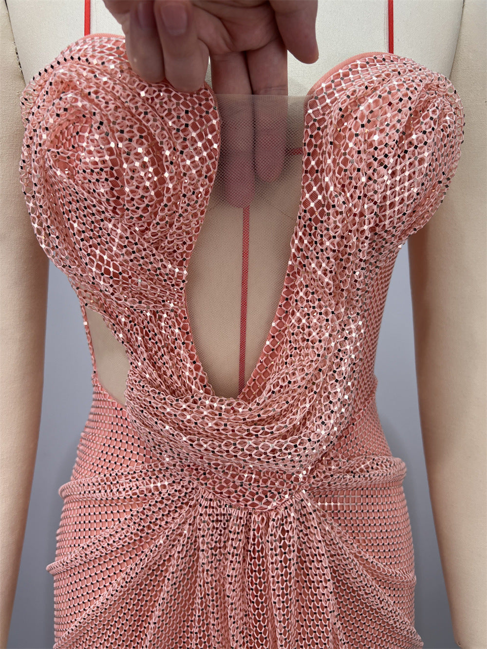 Custom Women's Clothing Sexy Hollow Out High Slit Maxi Party Dress Elegant Formal Partywear Luxury Sparkly Sequin Evening Gown