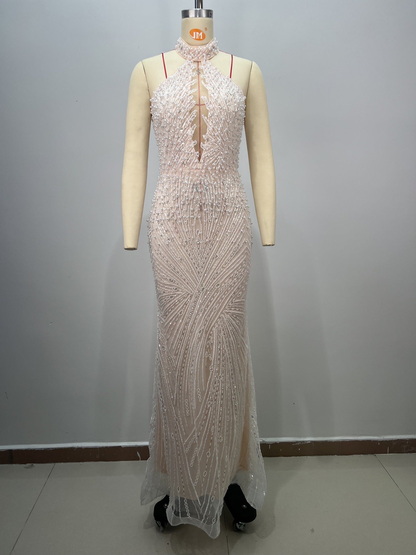 White Halter Sequin Mermaid Evening Dresse