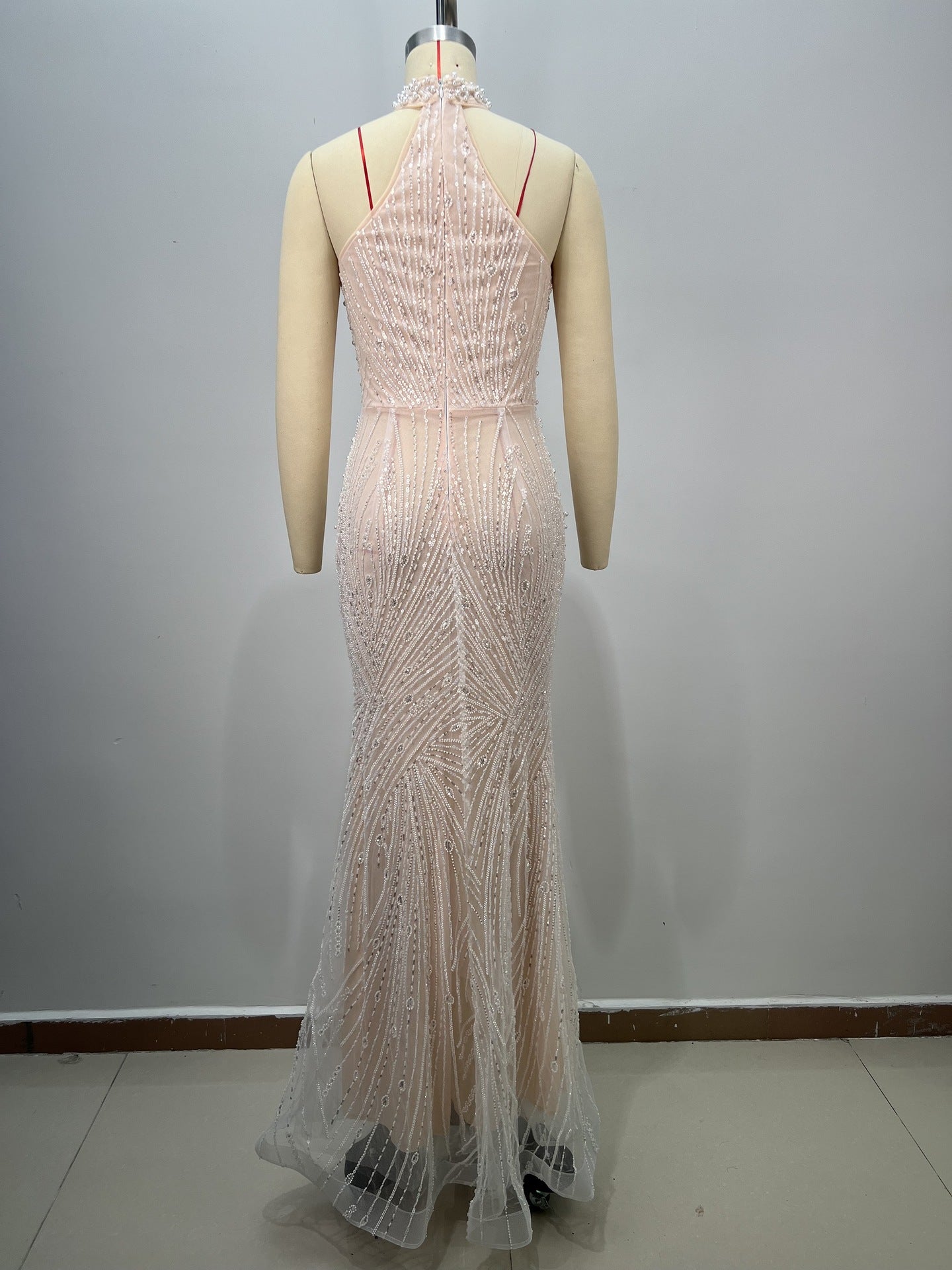 White Halter Sequin Mermaid Evening Dresse