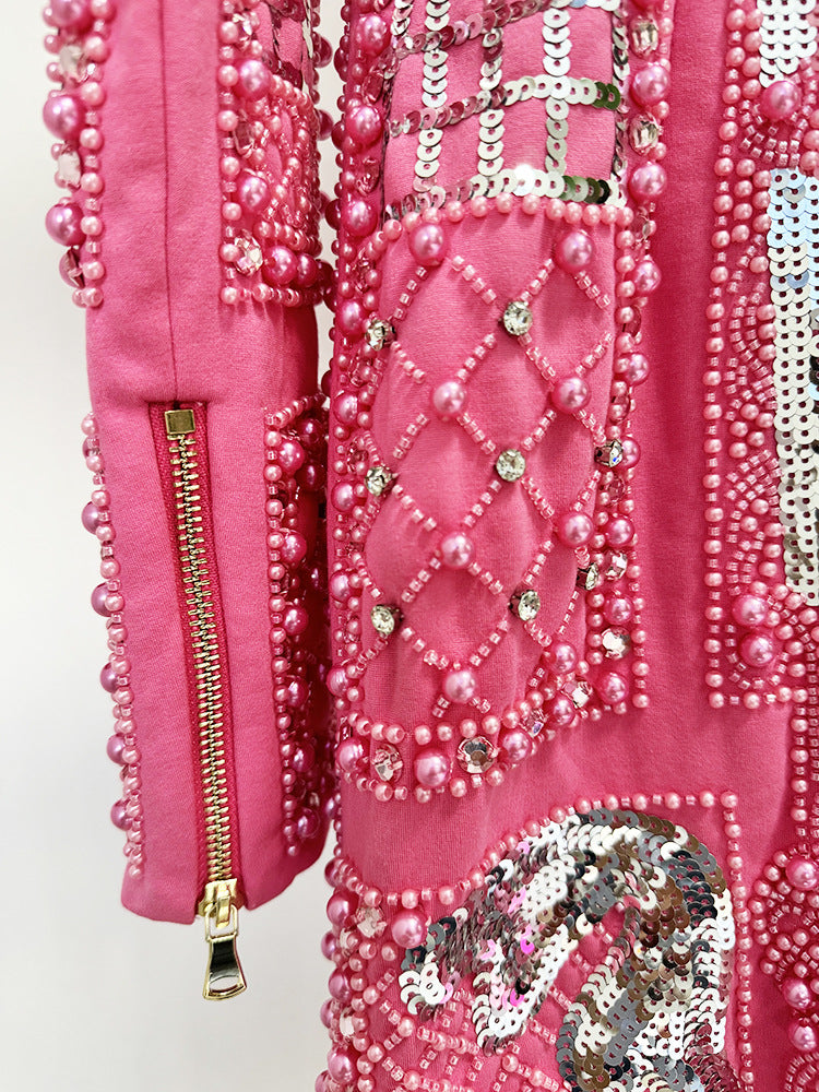 Beaded Pearl Sequin Pink Mini Club Dresses