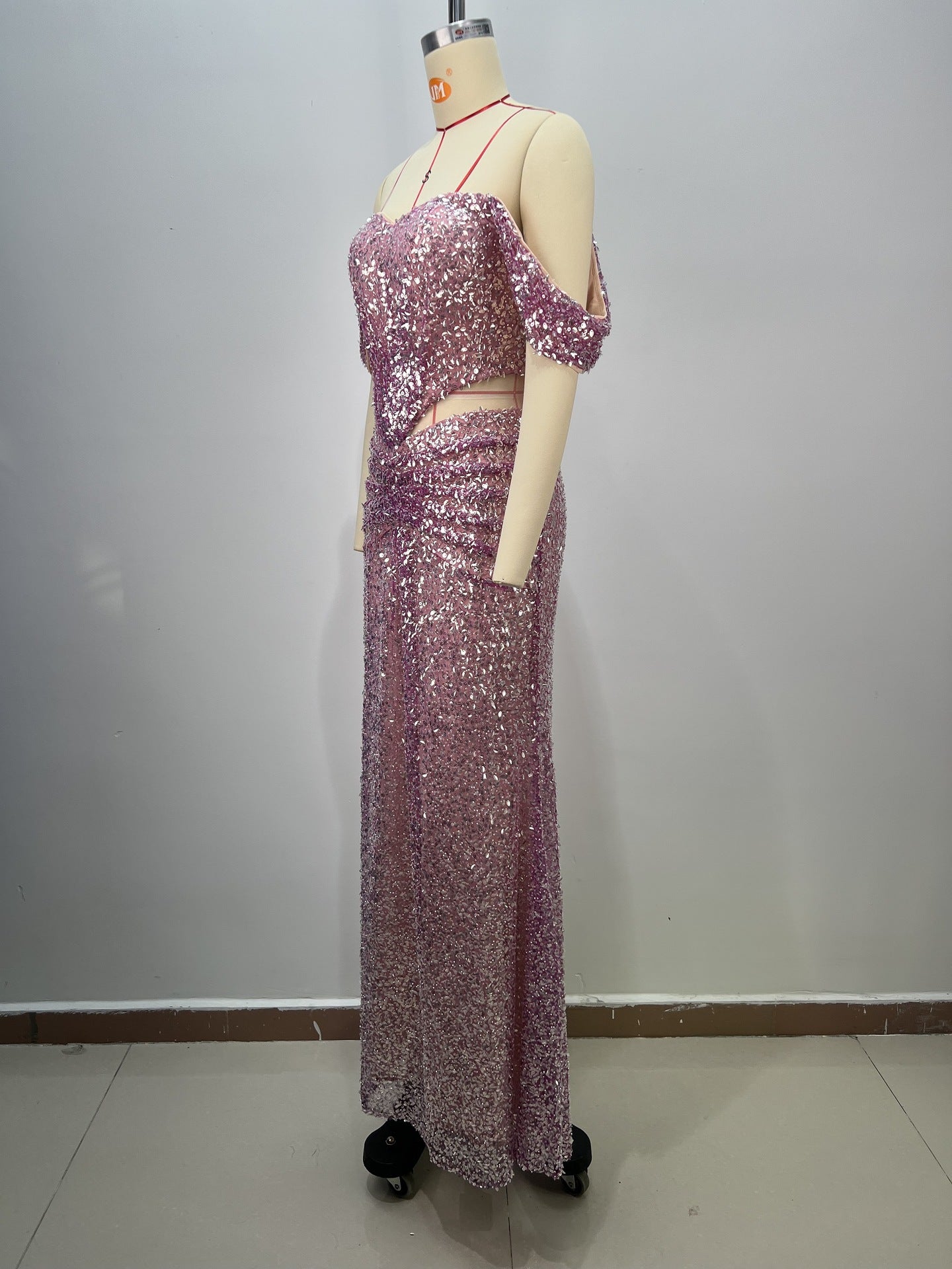 Purple SequinOff Shoulder Mermaid Gown