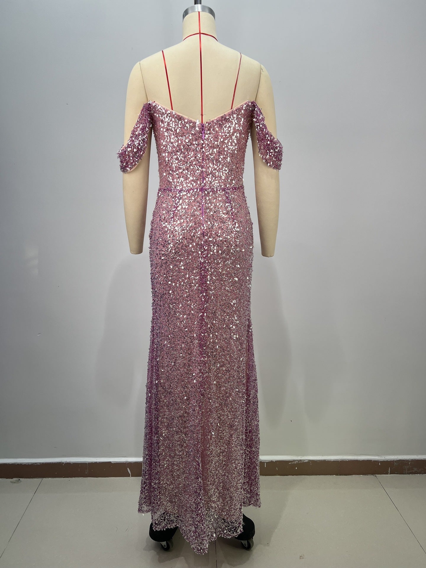 Purple SequinOff Shoulder Mermaid Gown